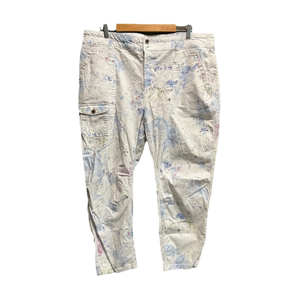 Anthropologie White Paint Splatter The Wanderer Women's Cargo Pants Size 16W - Picture 1 of 5